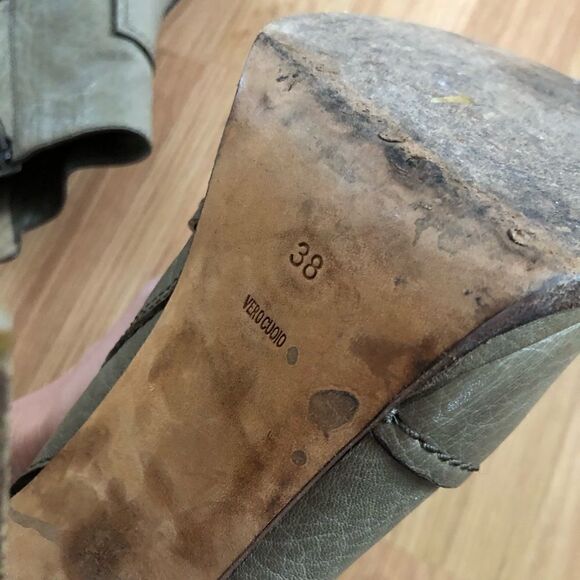 Alexander Wang Green Gray Ankle Boots Booties Heeled Zip Leather EU 38 US 7.5 - Picture 12 of 14